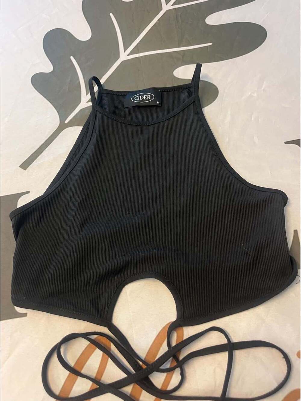 Cider M Black Ribbed Crop Top with Tie Detail